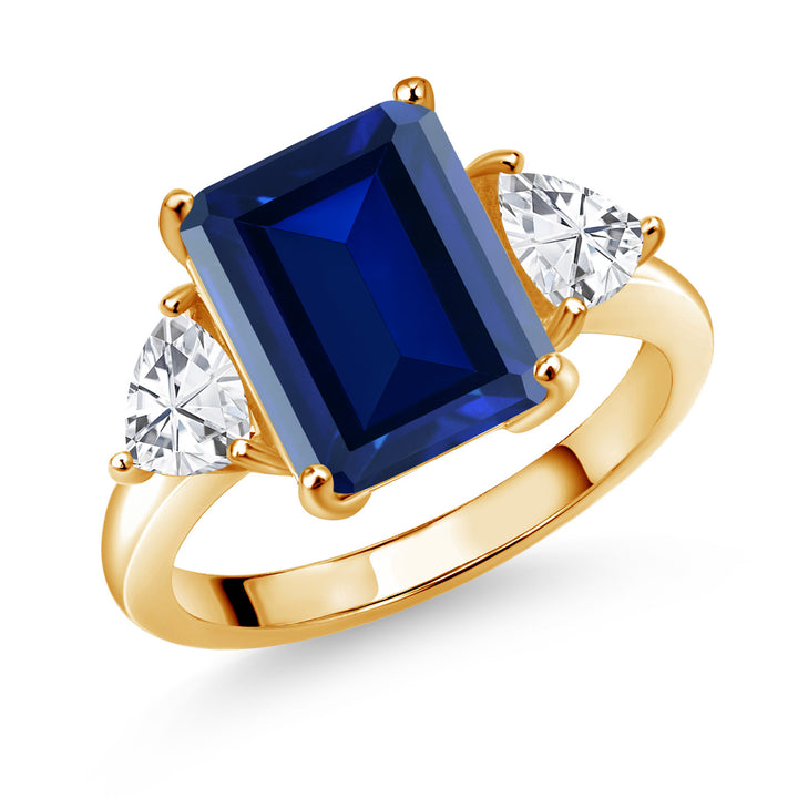 Blue Simulated Sapphire_5_Ring in 925 Yellow Gold Plated Silver