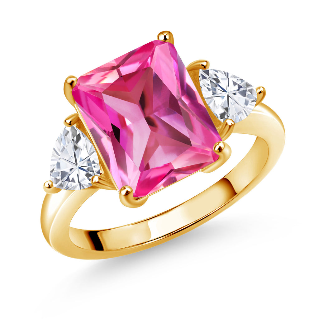 Pink Created Sapphire - September_6_Ring in 925 Yellow Gold Plated Silver