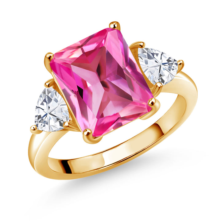 Pink Created Sapphire - September_5_Ring in 925 Yellow Gold Plated Silver
