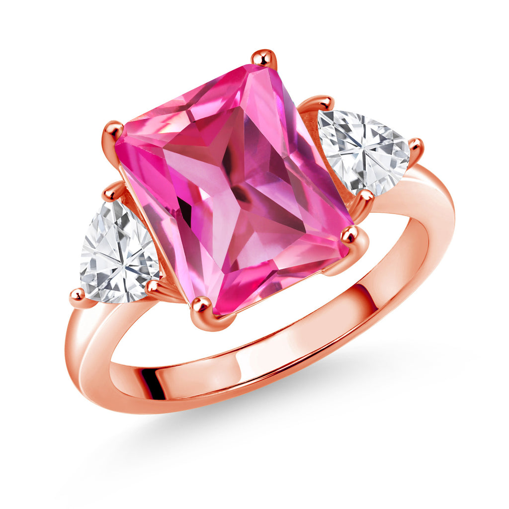 Pink Created Sapphire - September_8_Ring in 925 Rose Gold Plated Silver