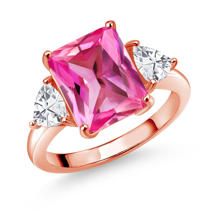 Pink Created Sapphire - September_5_Ring in 925 Rose Gold Plated Silver