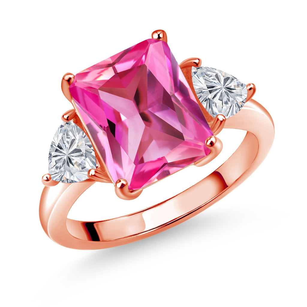 Pink Created Sapphire - September_9_Ring in 925 Rose Gold Plated Silver