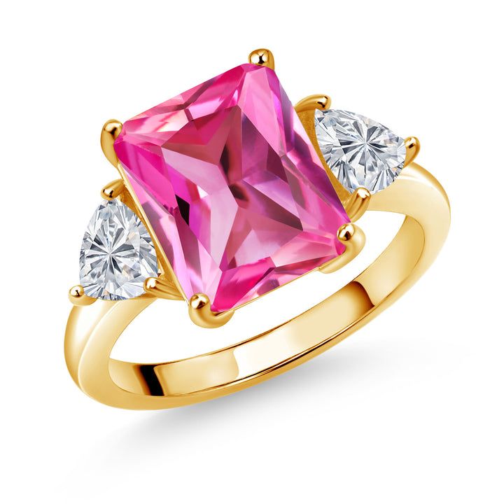 Pink Created Sapphire - September_5_Ring in 925 Yellow Gold Plated Silver