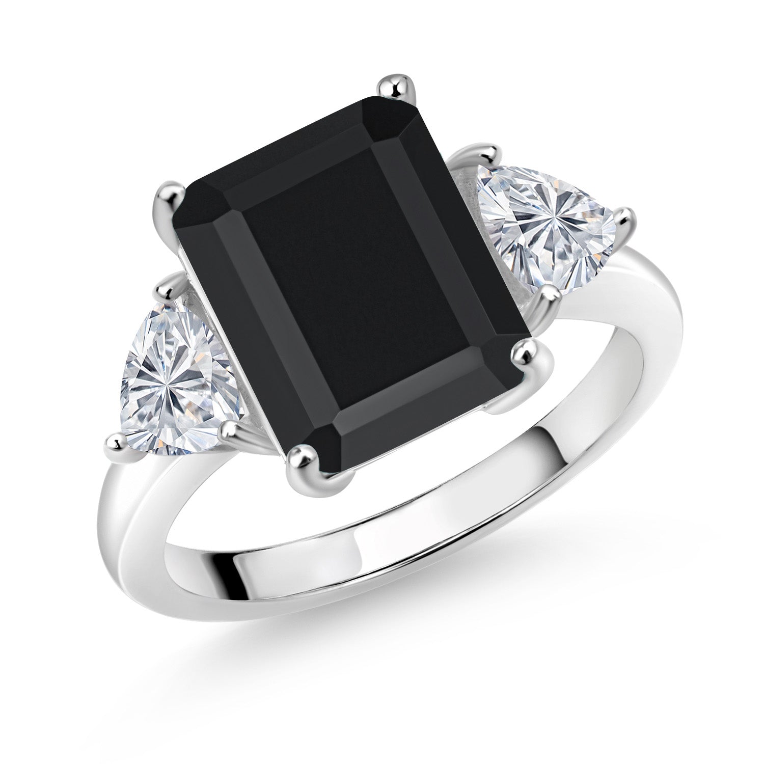 925 Sterling Silver Black Onyx and Lab Grown Diamond Engagement Ring For Women | 6.51 Cttw | Octagon 12X10MM | Gemstone December Birthstone | Available in Size 5,6,7,8,9