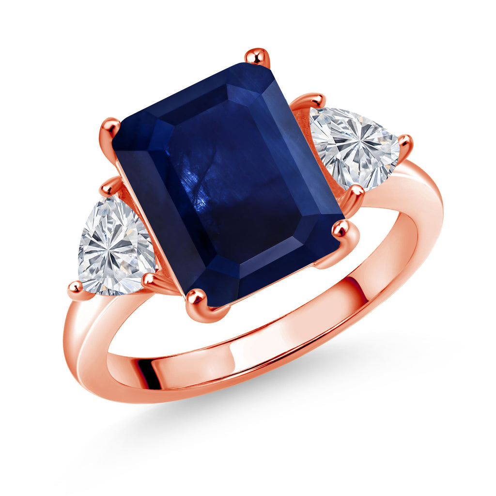Blue Sapphire - September_8_Ring in 925 Rose Gold Plated Silver