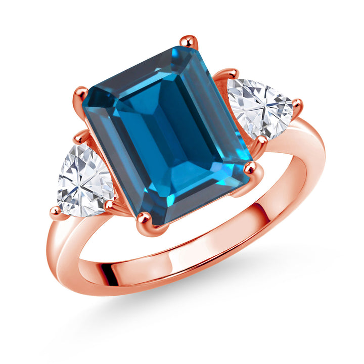 London Blue Topaz - November_5_Ring in 925 Rose Gold Plated Silver