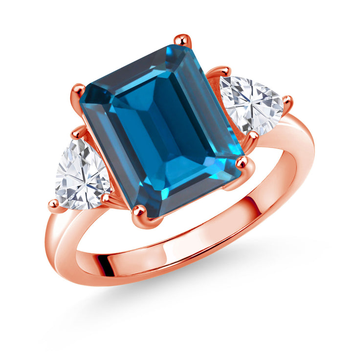 London Blue Topaz - November_5_Ring in 925 Rose Gold Plated Silver