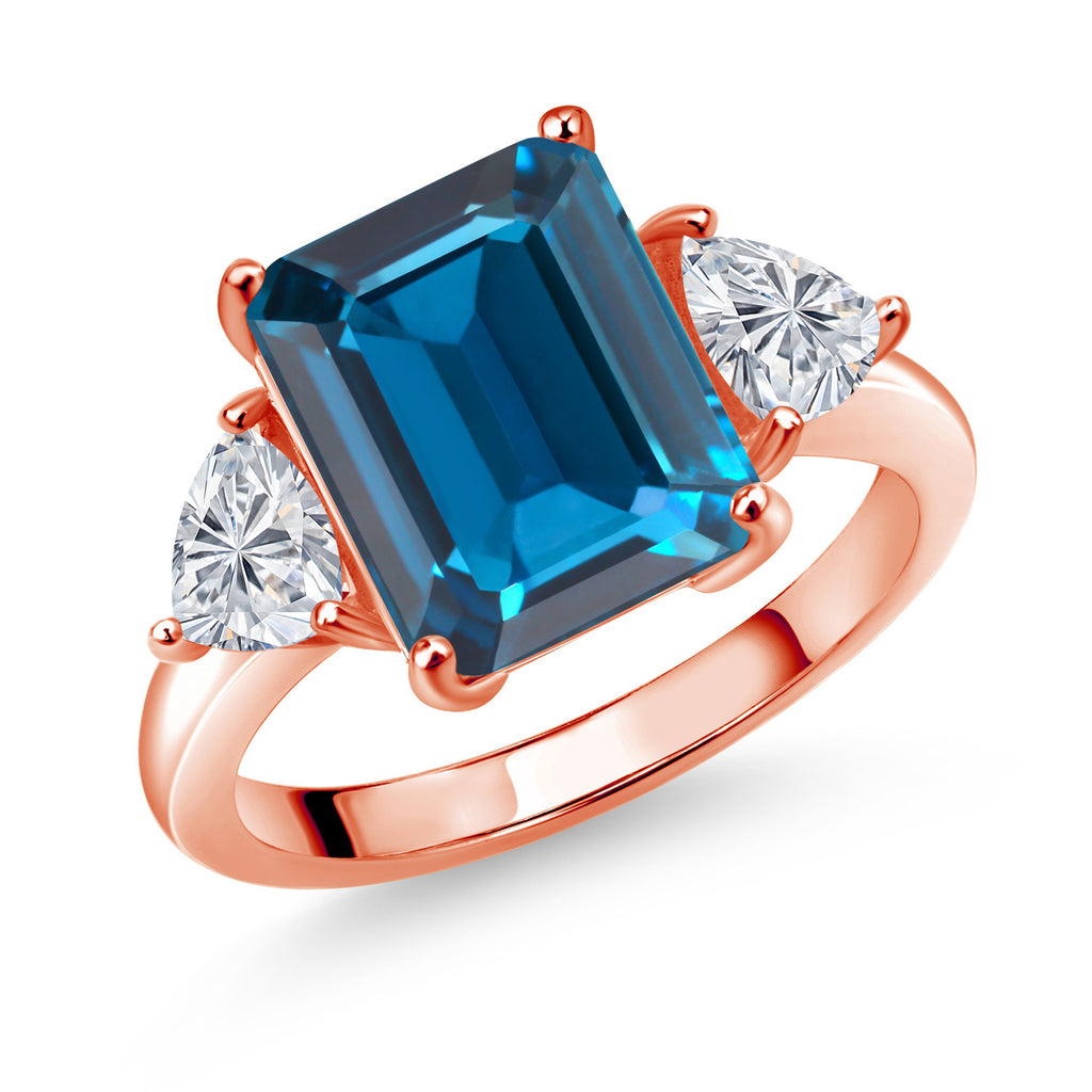 London Blue Topaz - November_7_Ring in 925 Rose Gold Plated Silver