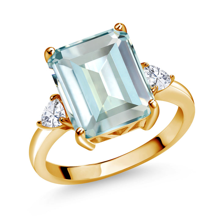 Created Aquamarine - March_5_Ring in 925 Yellow Gold Plated Silver
