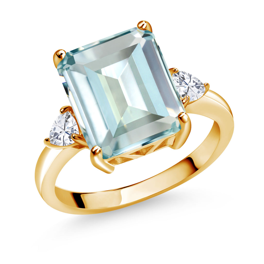 Created Aquamarine - March_5_Ring in 925 Yellow Gold Plated Silver