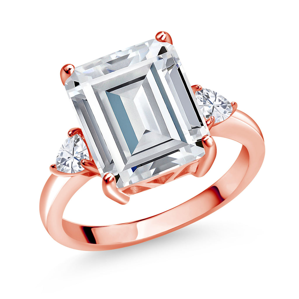 White Moissanite - April_7_Ring in 925 Rose Gold Plated Silver