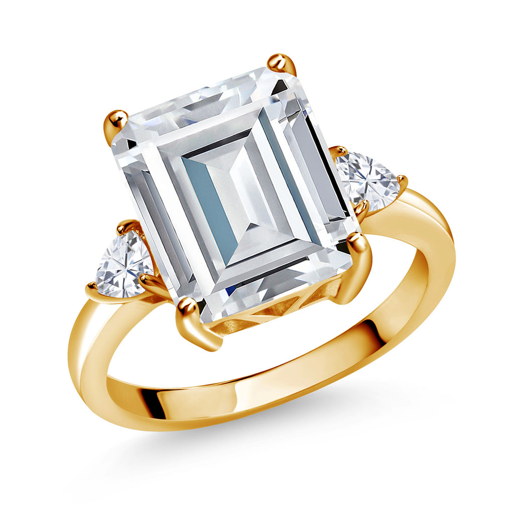 White Moissanite - April_6_Ring in 925 Yellow Gold Plated Silver