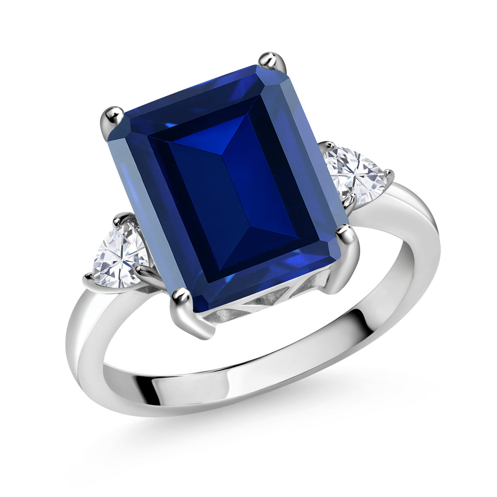Blue Created Sapphire_8_Ring in 925 Sterling Silver