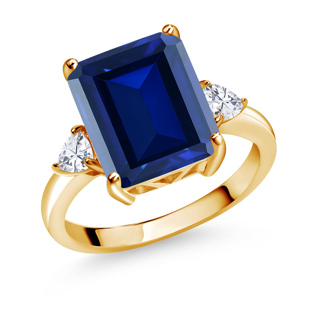 Blue Simulated Sapphire_5_Ring in 925 Yellow Gold Plated Silver