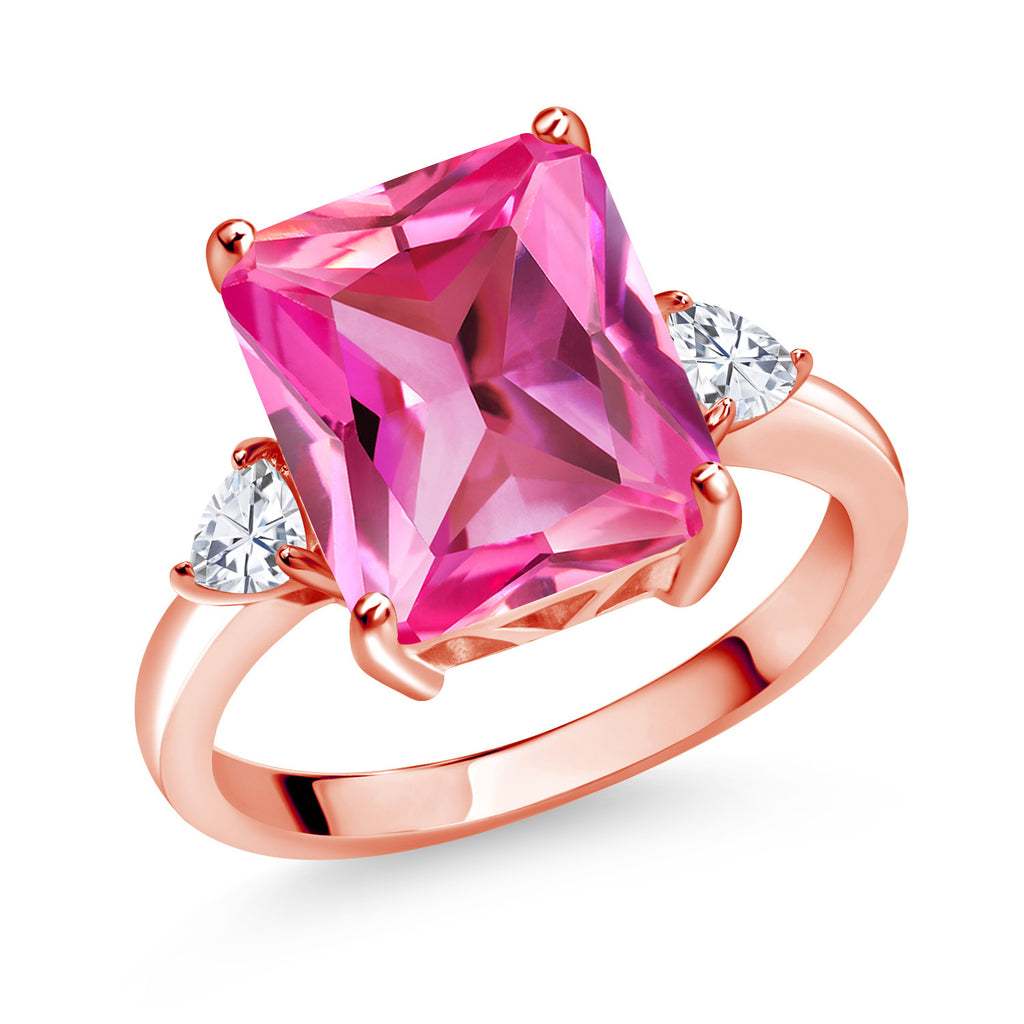 Pink Created Sapphire - September_5_Ring in 925 Rose Gold Plated Silver