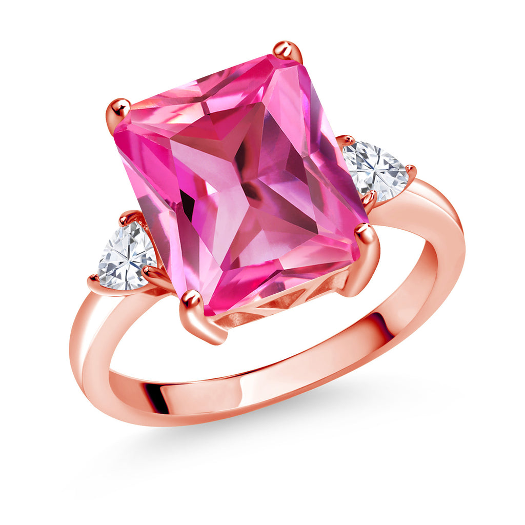 Pink Created Sapphire - September_9_Ring in 925 Rose Gold Plated Silver