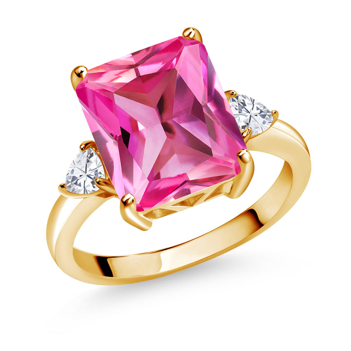 Pink Created Sapphire - September_5_Ring in 925 Yellow Gold Plated Silver