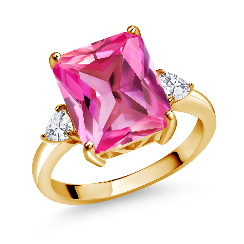 Pink Created Sapphire - September_8_Ring in 925 Yellow Gold Plated Silver