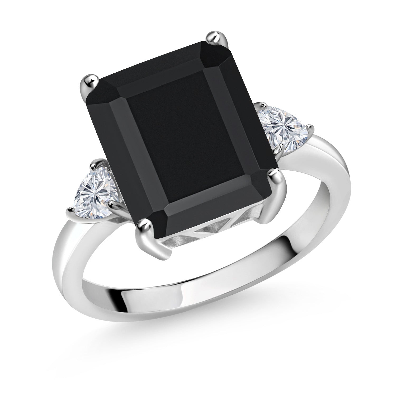 925 Sterling Silver Black Onyx and Lab Grown Diamond 3-Stone Engagement Ring For Women | 6.05 Cttw | Octagon 12X10MM | Gemstone December Birthstone | Available in Size 5,6,7,8,9