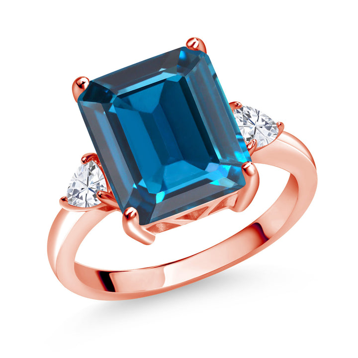 London Blue Topaz - November_5_Ring in 925 Rose Gold Plated Silver