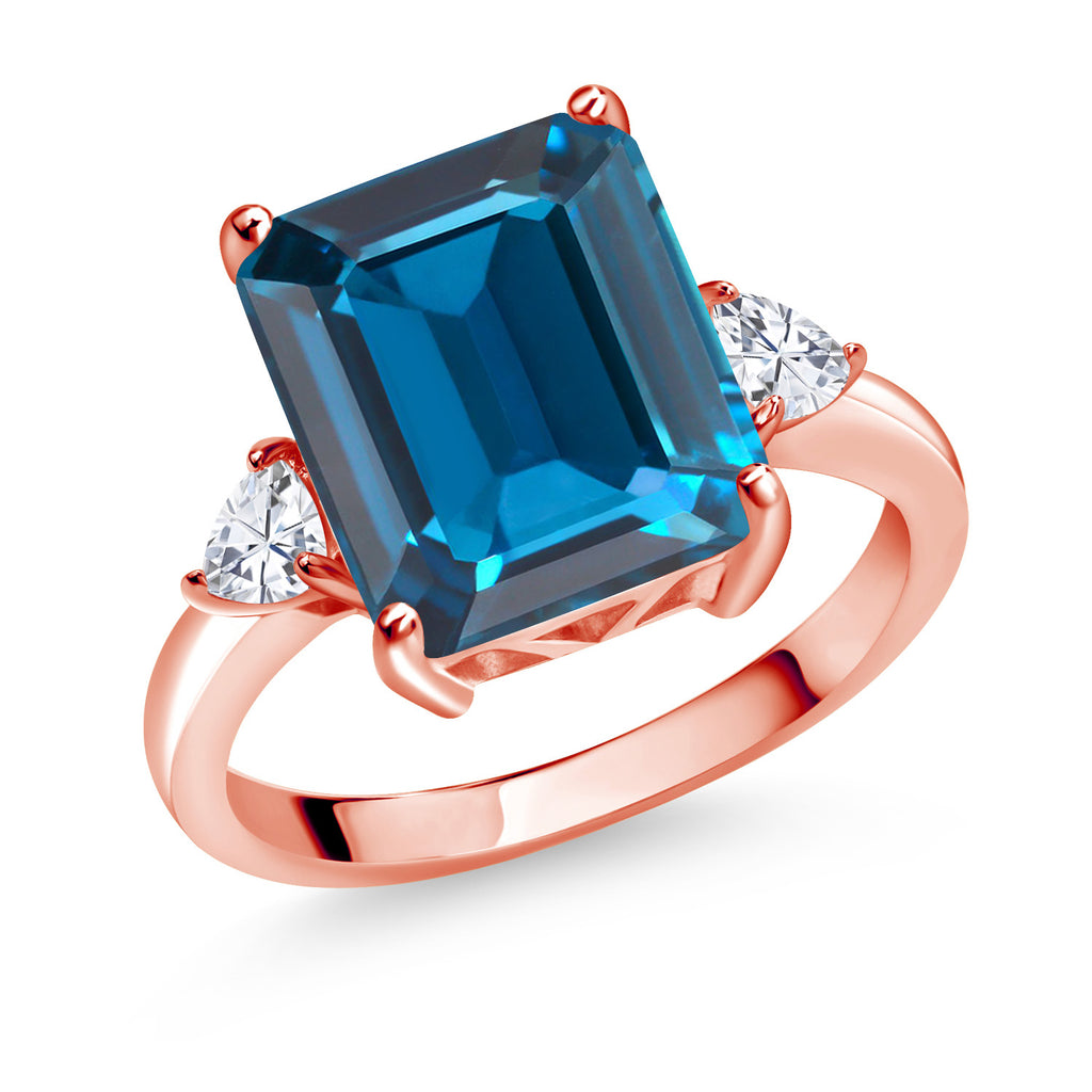 London Blue Topaz - November_7_Ring in 925 Rose Gold Plated Silver