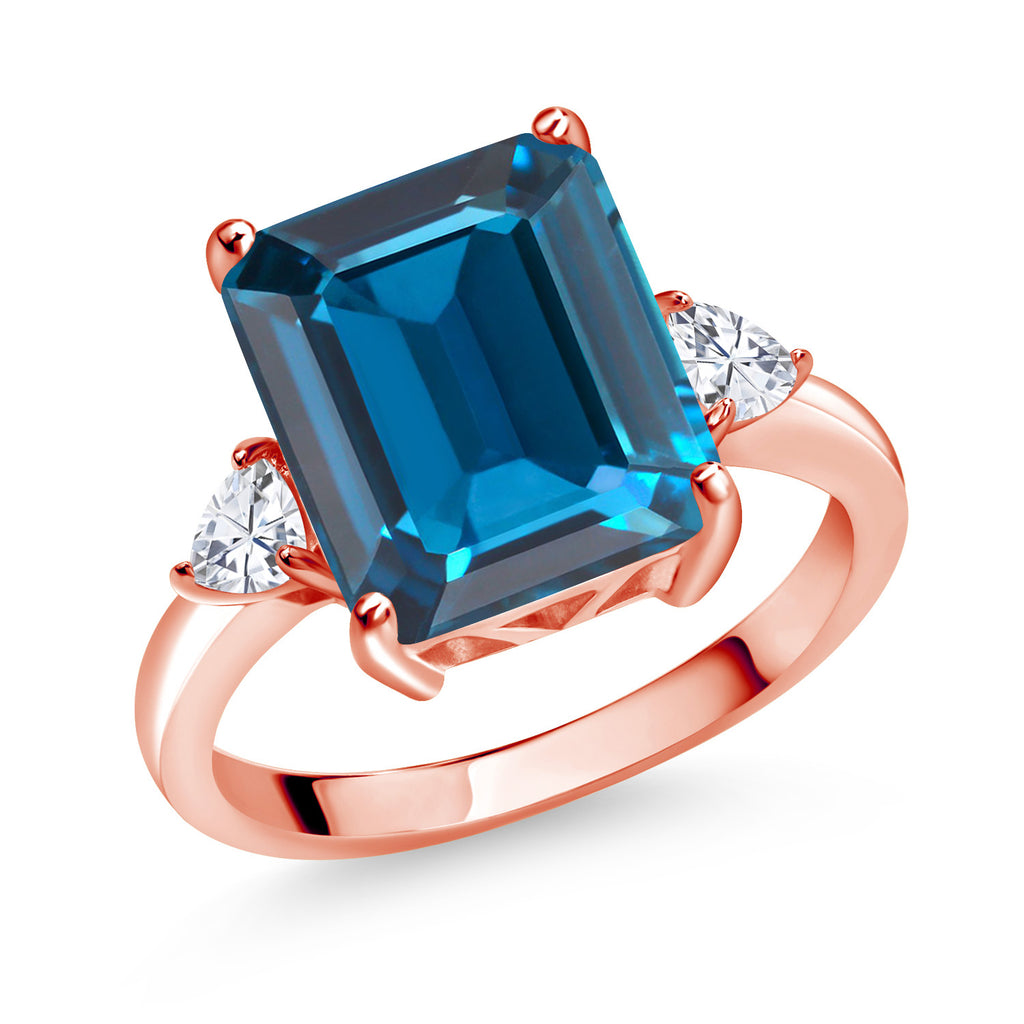 London Blue Topaz - November_9_Ring in 925 Rose Gold Plated Silver