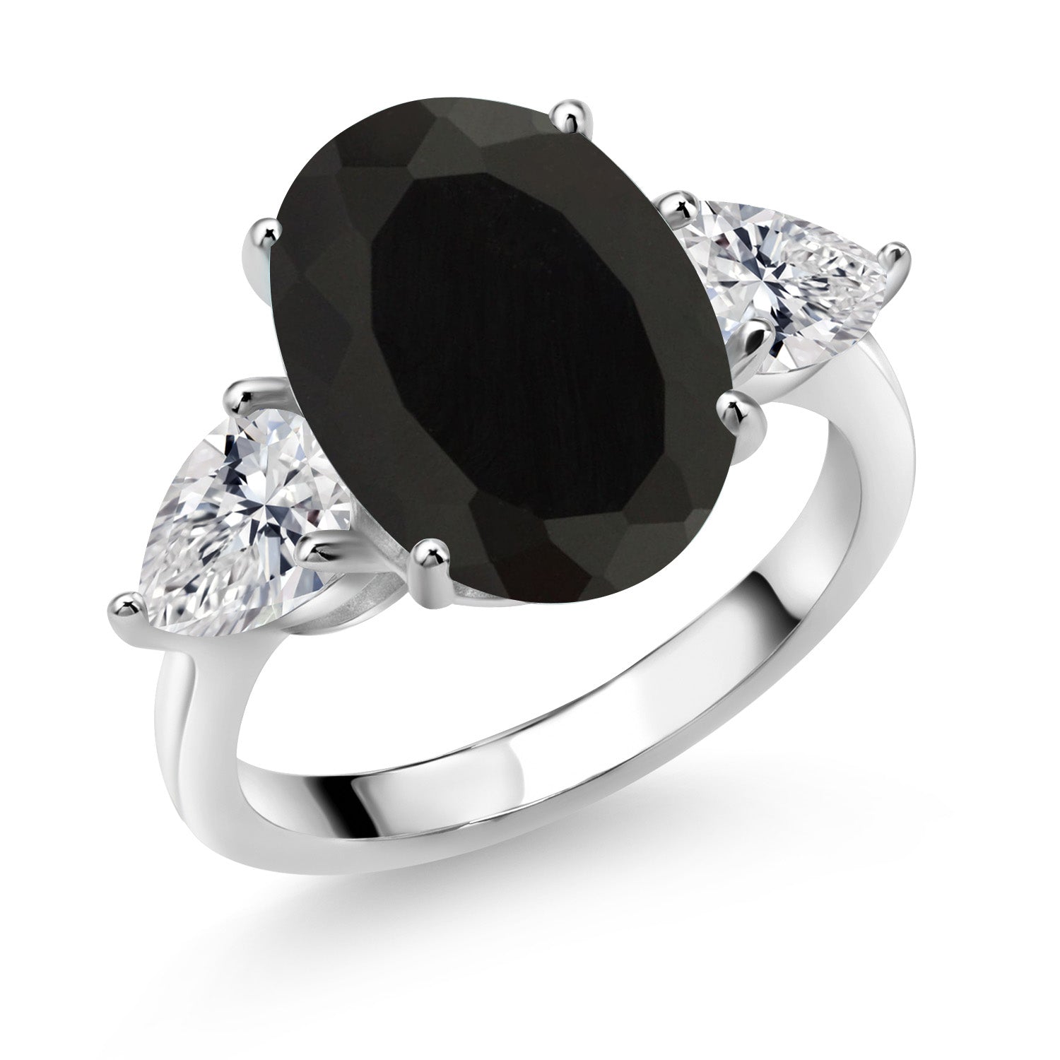 925 Sterling Silver Black Onyx and Lab Grown Diamond Engagement Ring For Women | 6.04 Cttw | Oval 14X10MM | Gemstone December Birthstone | Available in Size 5,6,7,8,9