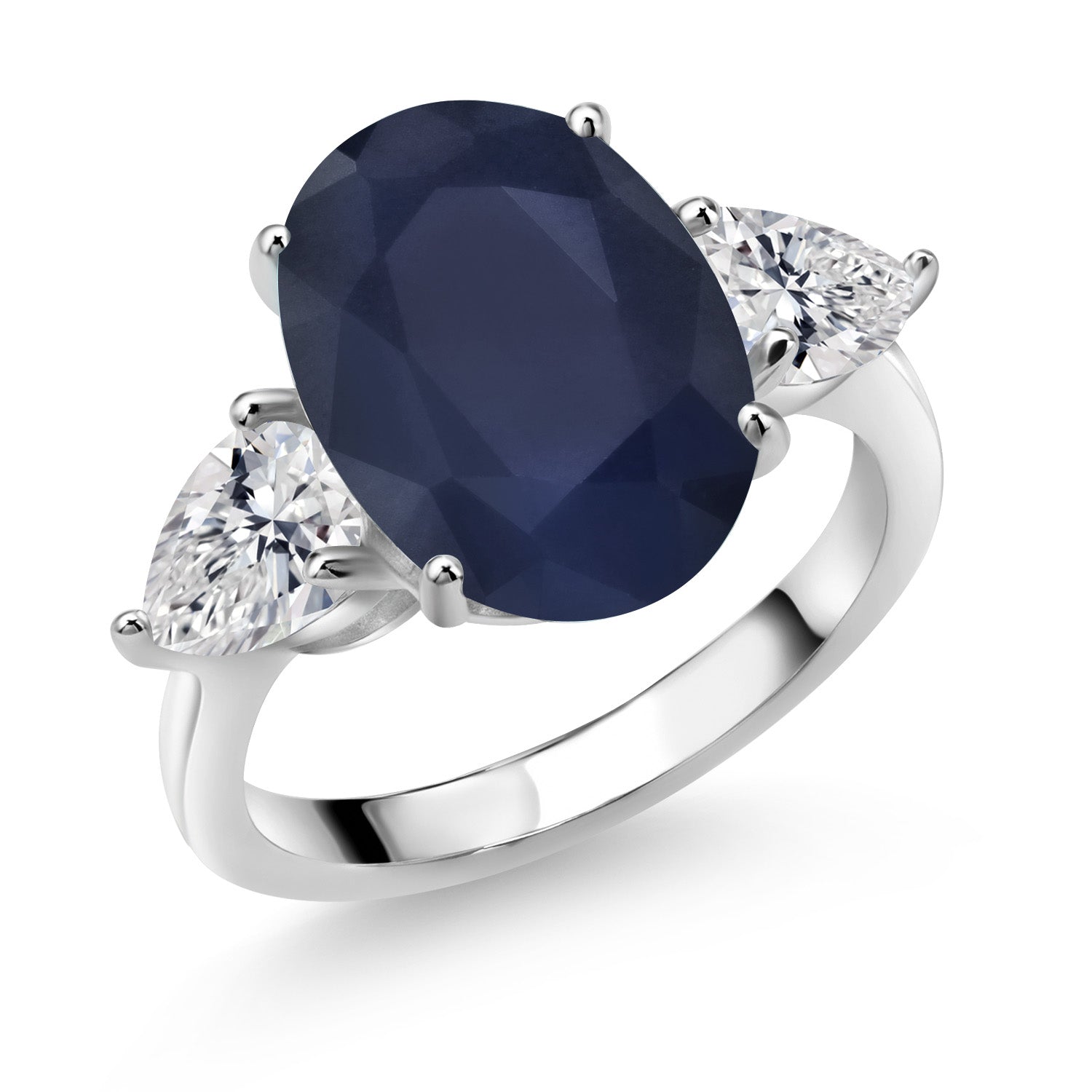 925 Sterling Silver Blue Sapphire and Lab Grown Diamond Engagement Ring For Women | 7.61 Cttw | Oval 14X10MM | Gemstone September Birthstone | Available in Size 5,6,7,8,9