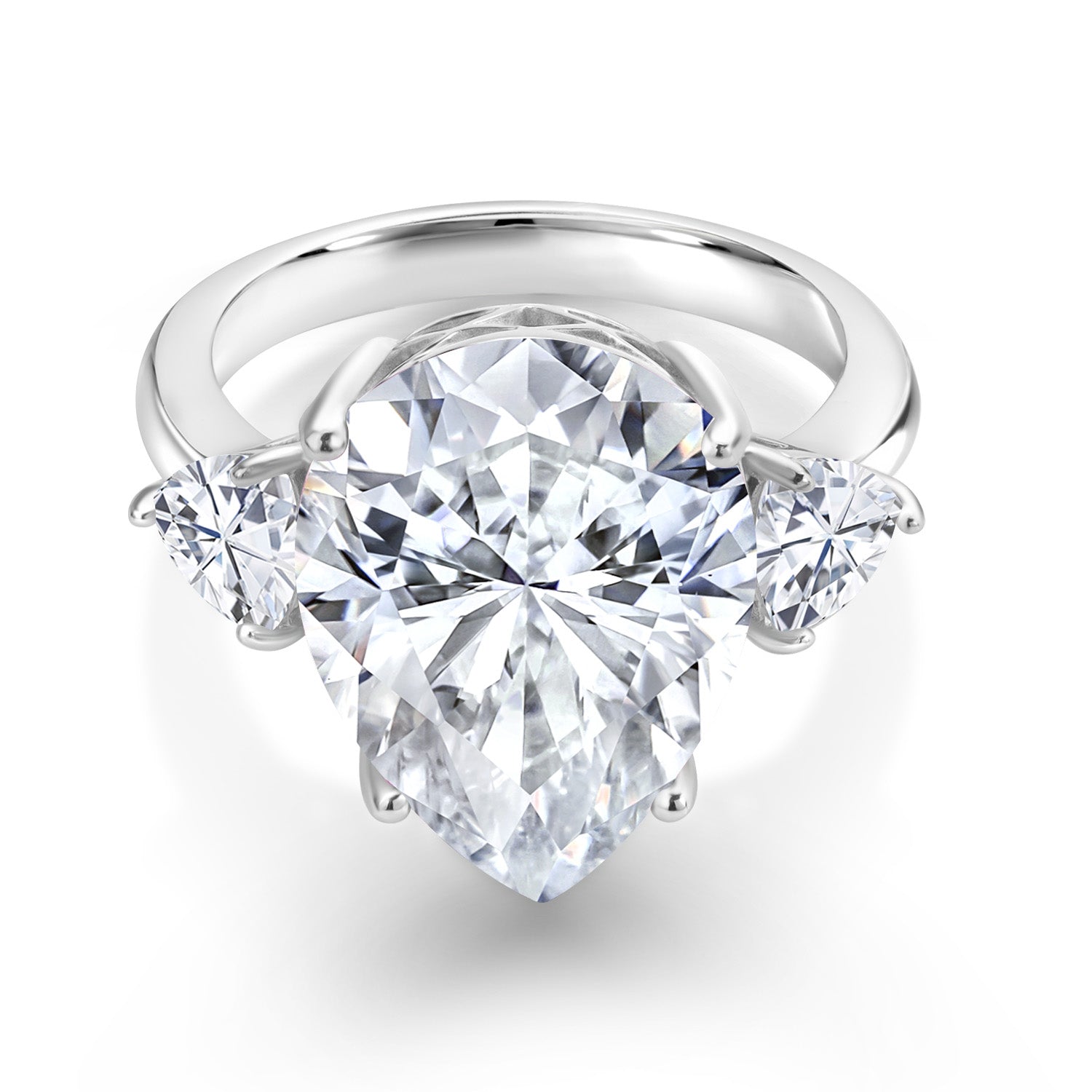 10.11 Cttw Moissanite Ring for Women In 925 Sterling Silver | Pear Shape 16X12MM and 5MM Trillion | Available In Size 5, 6, 7, 8, 9