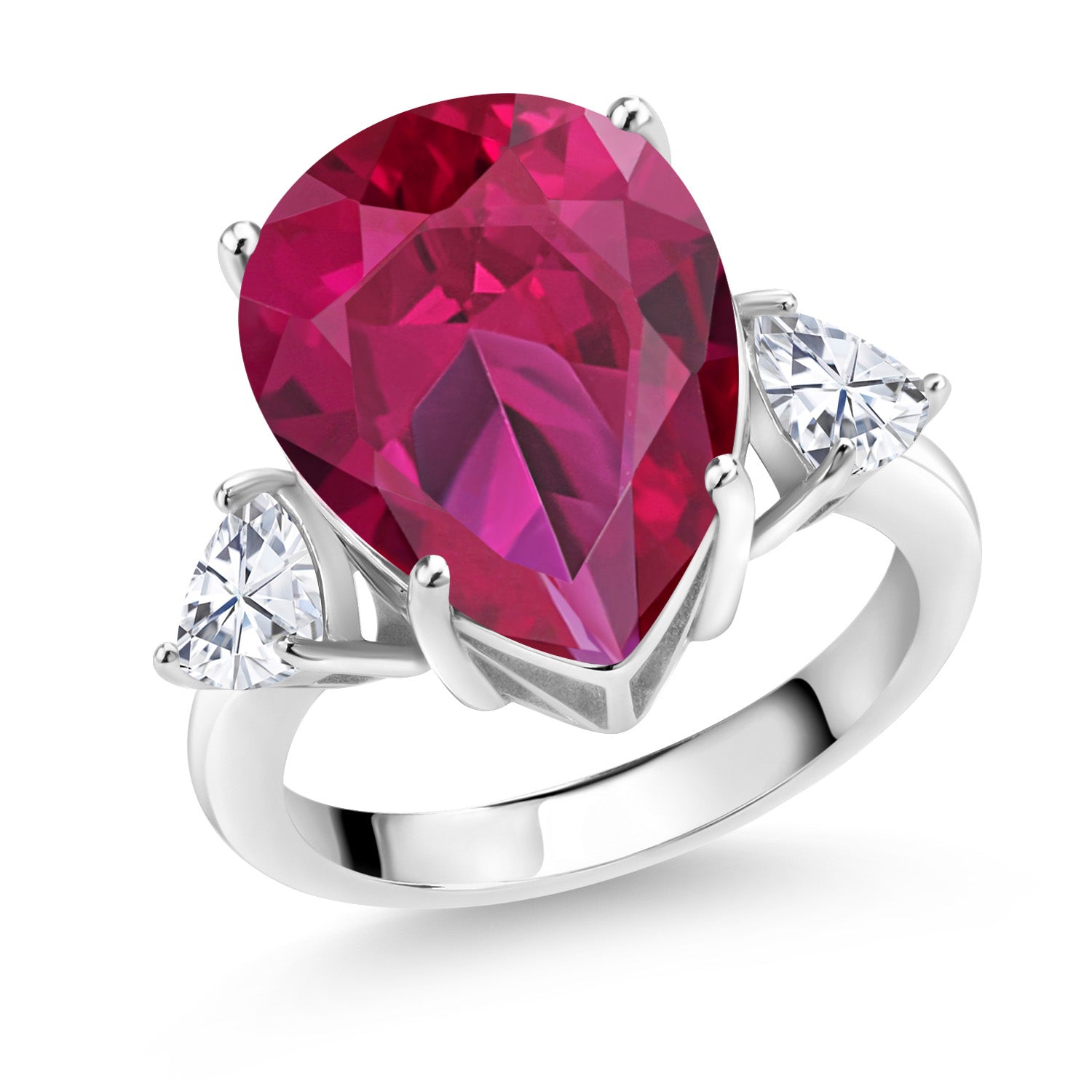 10.56 Cttw Red Created Ruby and White Moissanite Ring For Women In 925 Sterling Silver | Pear Shape 16X12MM | Available in Size 5,6,7,8,9