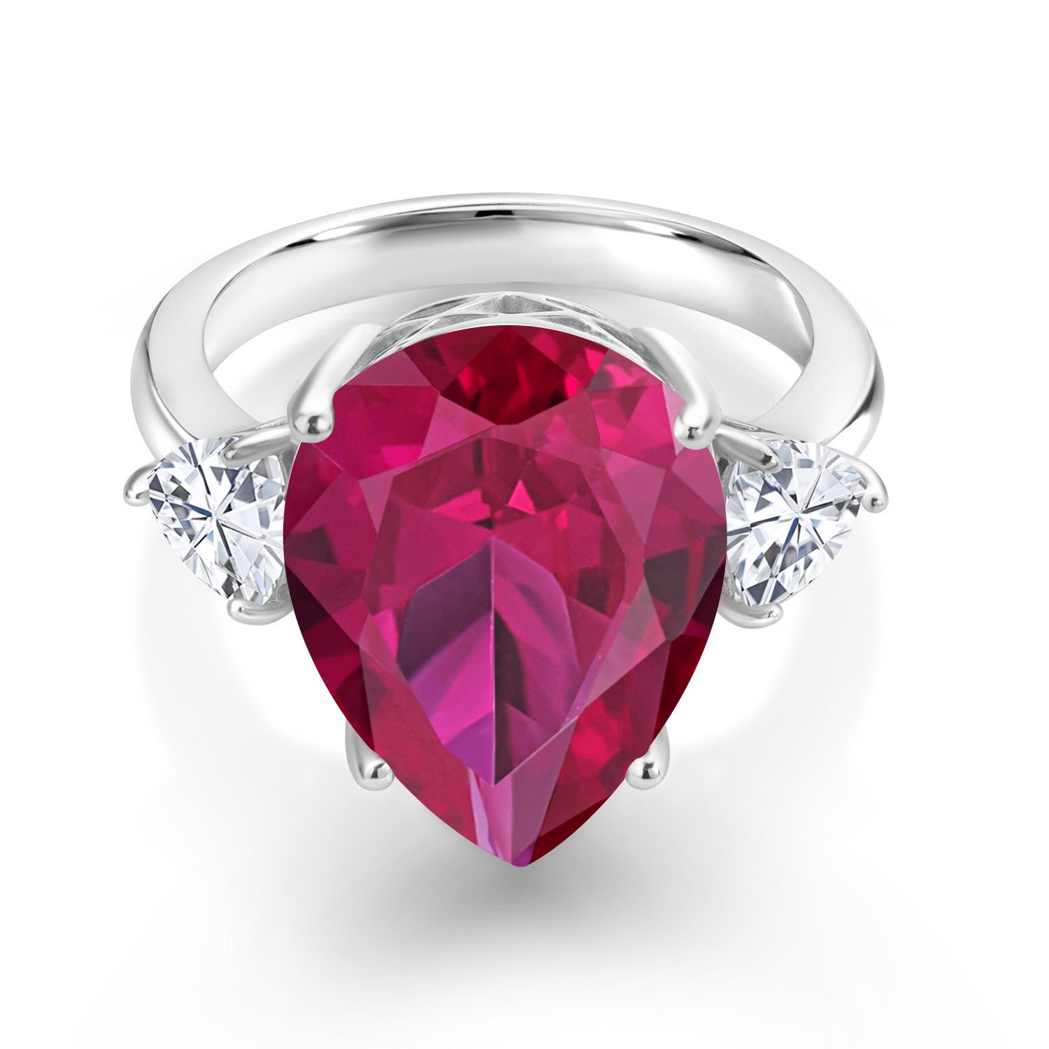 10.56 Cttw Red Created Ruby and White Moissanite Ring For Women In 925 Sterling Silver | Pear Shape 16X12MM | Available in Size 5,6,7,8,9