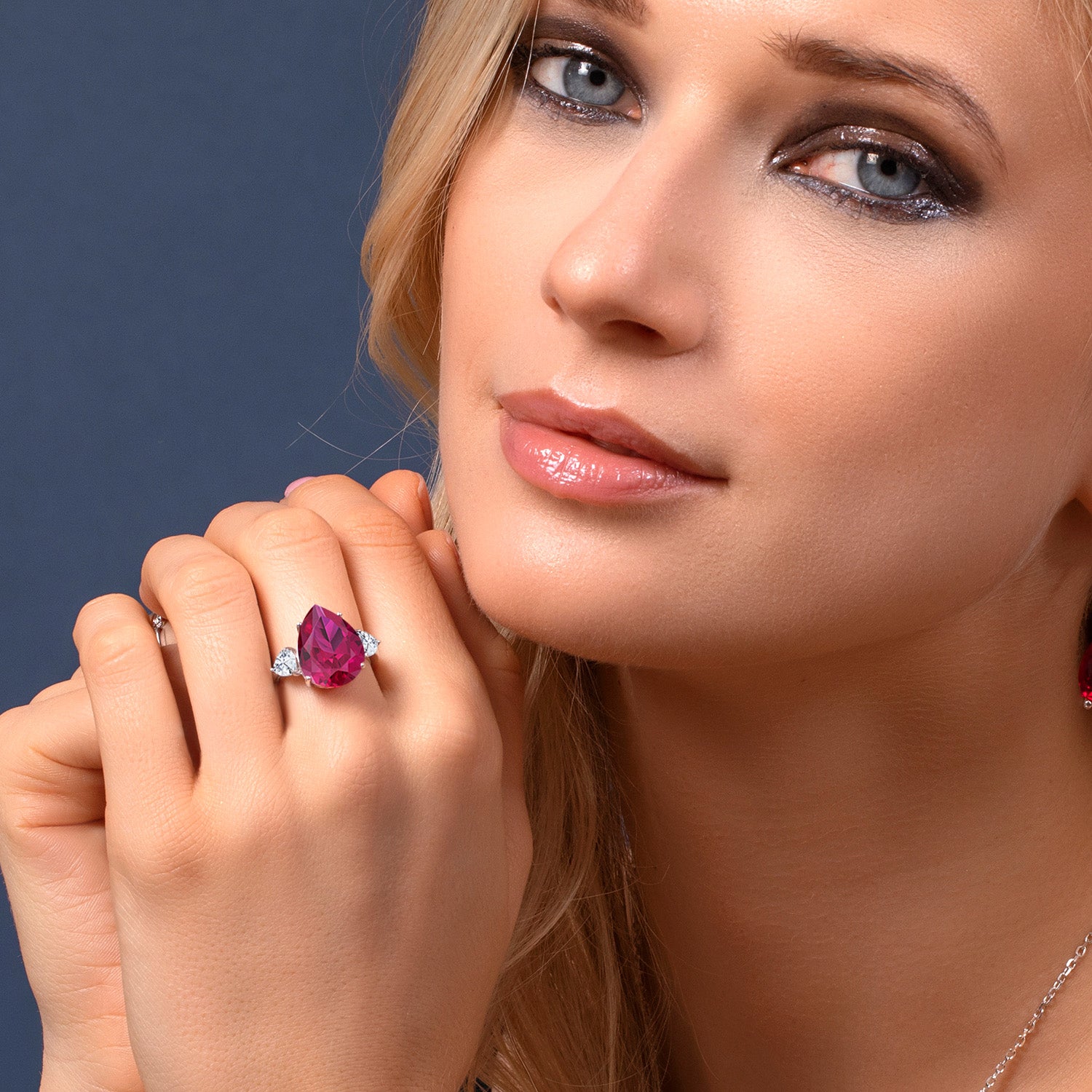 10.56 Cttw Red Created Ruby and White Moissanite Ring For Women In 925 Sterling Silver | Pear Shape 16X12MM | Available in Size 5,6,7,8,9