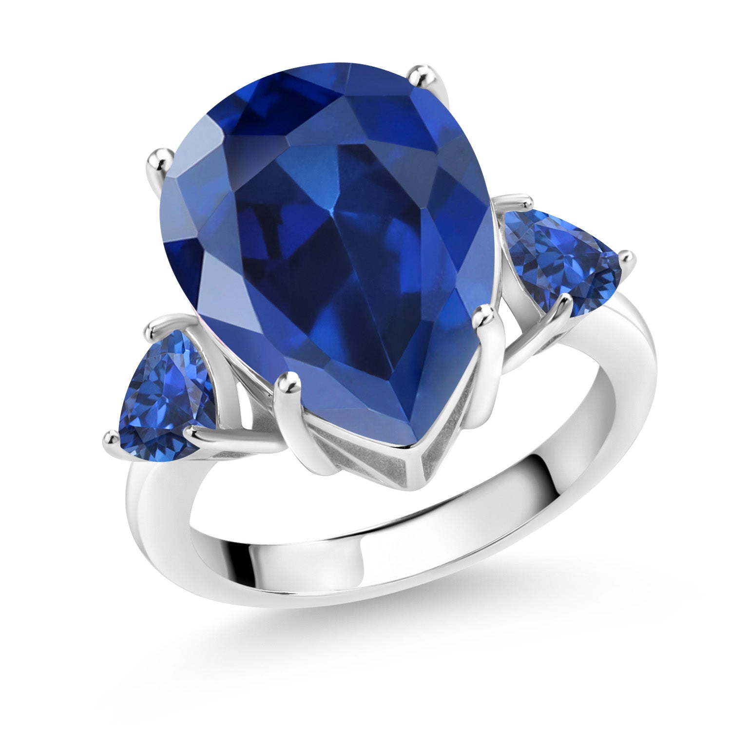 925 Sterling Silver Pear Shape Blue Simulated Sapphire Ring For Women (11.28 Cttw, Available In Size 5, 6, 7, 8, 9)