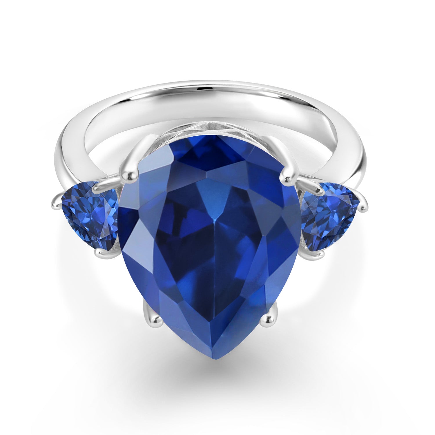 925 Sterling Silver Pear Shape Blue Simulated Sapphire Ring For Women (11.28 Cttw, Available In Size 5, 6, 7, 8, 9)