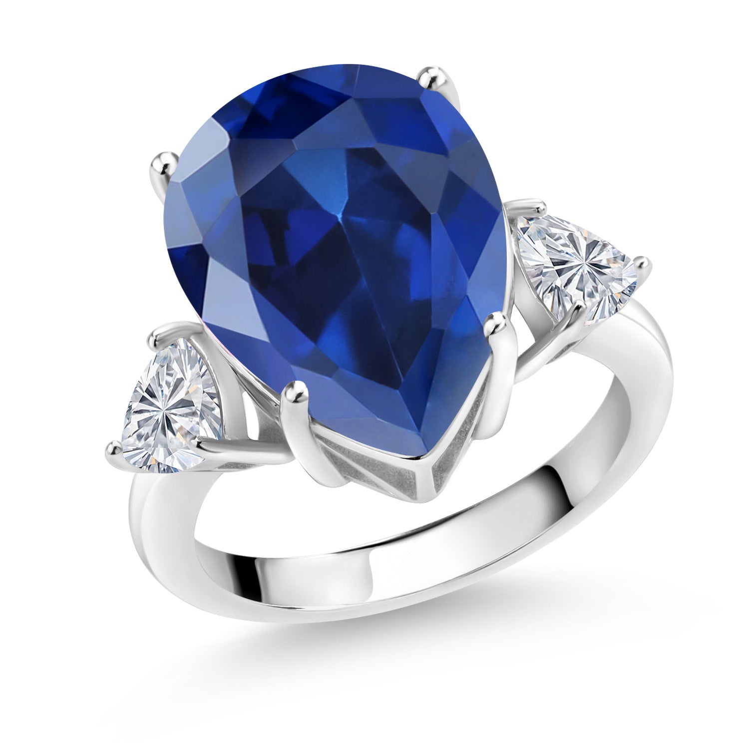 925 Sterling Silver Blue Created Sapphire and Lab Grown Diamond Engagement Ring For Women | 10.94 Cttw | Pear Shape 16X12MM | Gemstone September Birthstone | Available in Size 5,6,7,8,9