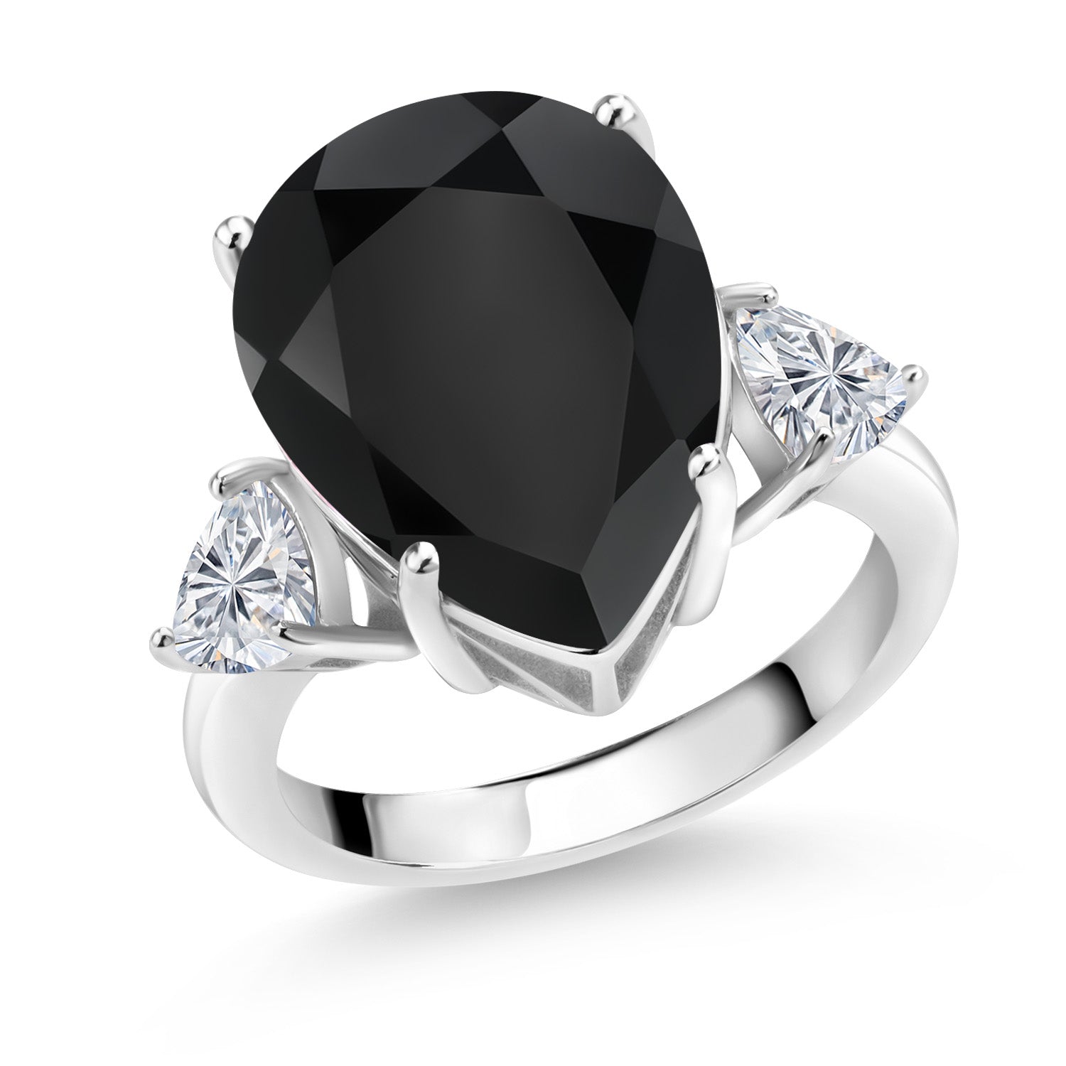 925 Sterling Silver Black Onyx and Lab Grown Diamond Engagement Ring For Women | 8.11 Cttw | Pear Shape 16X12MM | Gemstone December Birthstone | Available in Size 5,6,7,8,9