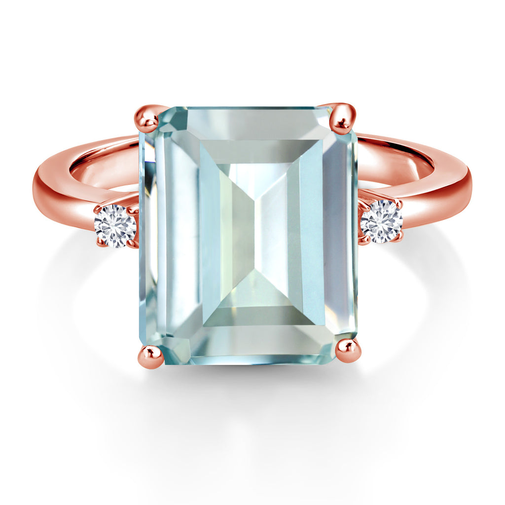 Created Aquamarine - March_5_Ring in 925 Rose Gold Plated Silver