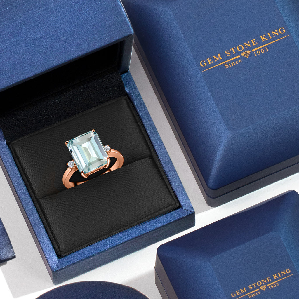 Created Aquamarine - March_5_Ring in 925 Rose Gold Plated Silver