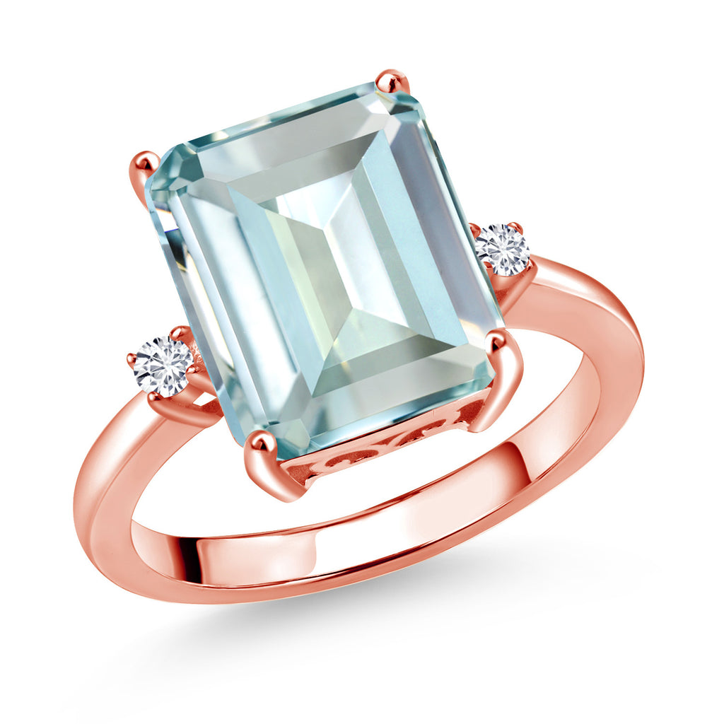 Created Aquamarine - March_7_Ring in 925 Rose Gold Plated Silver