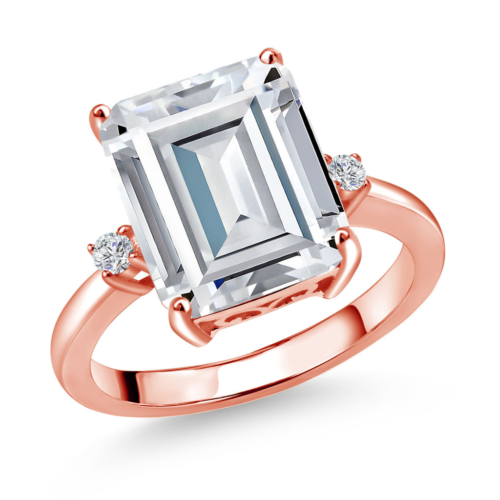 White Moissanite - April_9_Ring in 925 Rose Gold Plated Silver