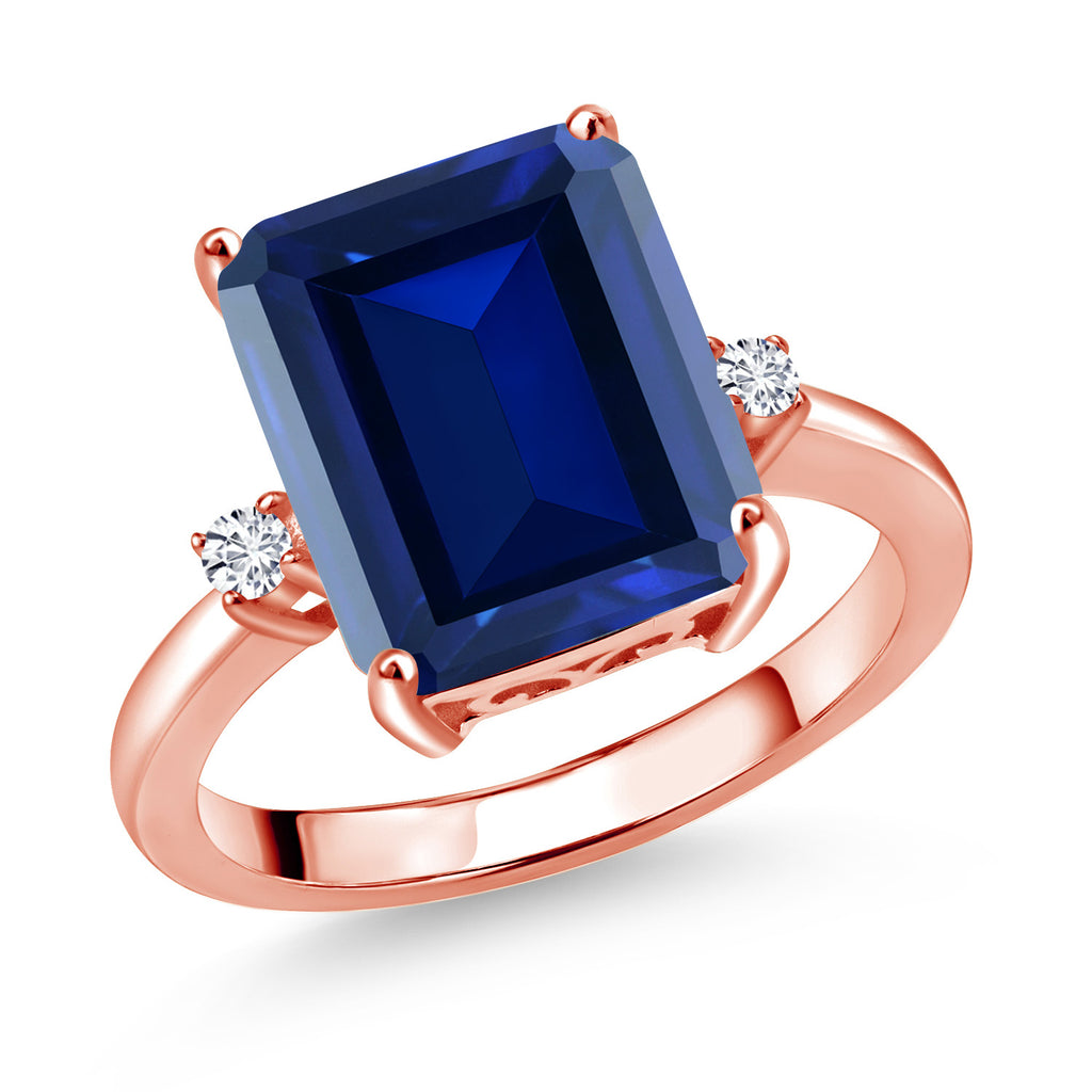Blue Created Sapphire - September_6_Ring in 925 Rose Gold Plated Silver