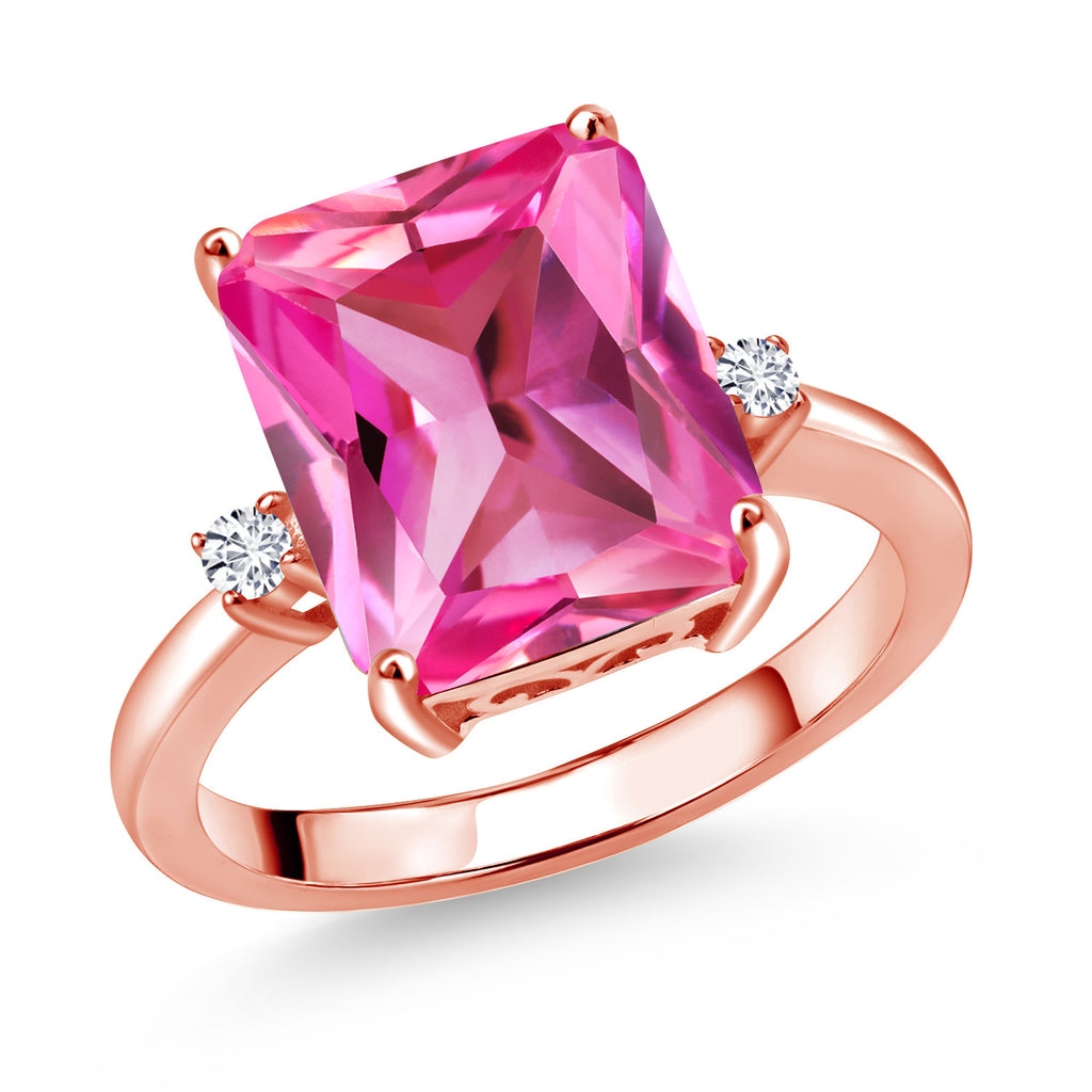 Pink Created Sapphire - September_7_Ring in 925 Rose Gold Plated Silver