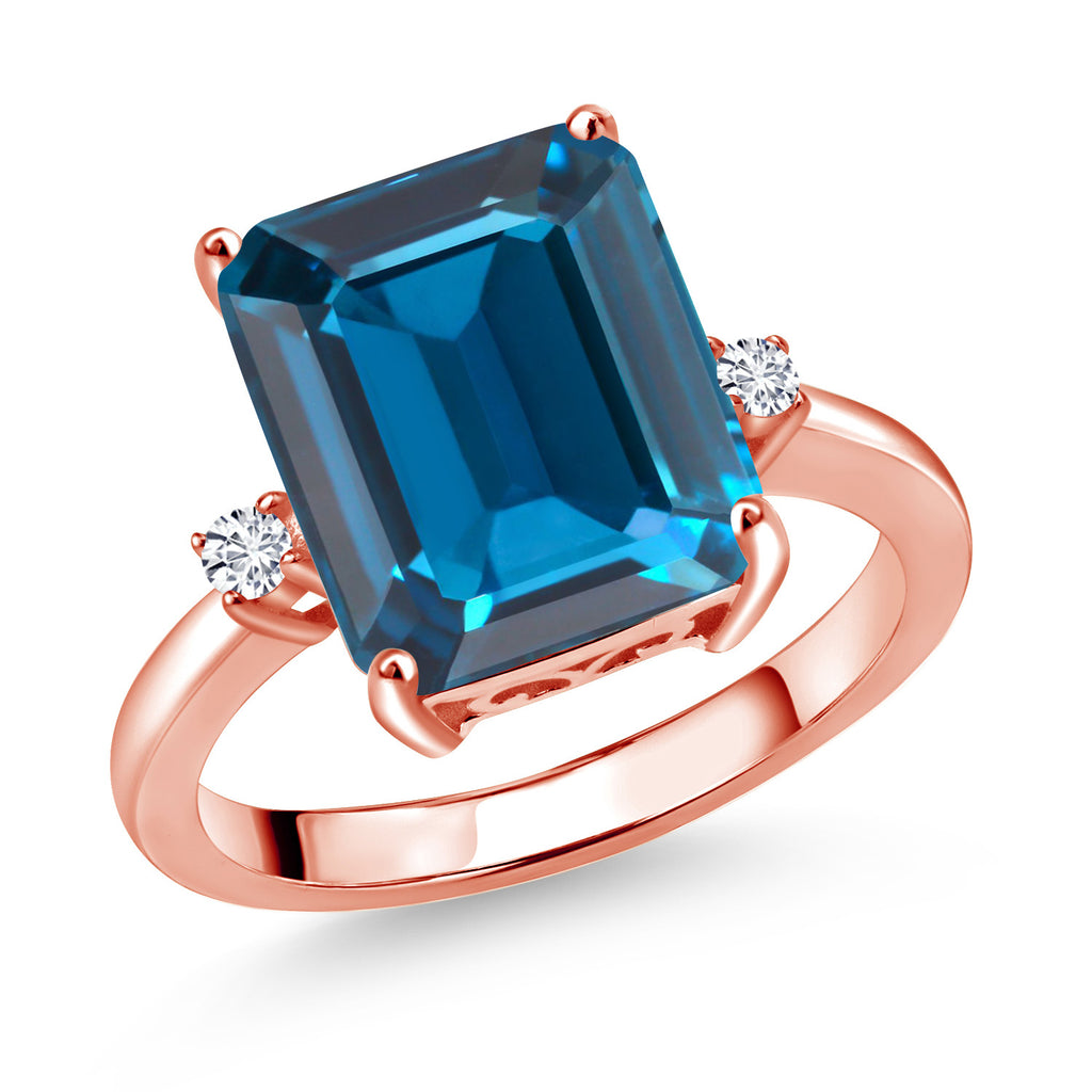 London Blue Topaz - November_7_Ring in 925 Rose Gold Plated Silver