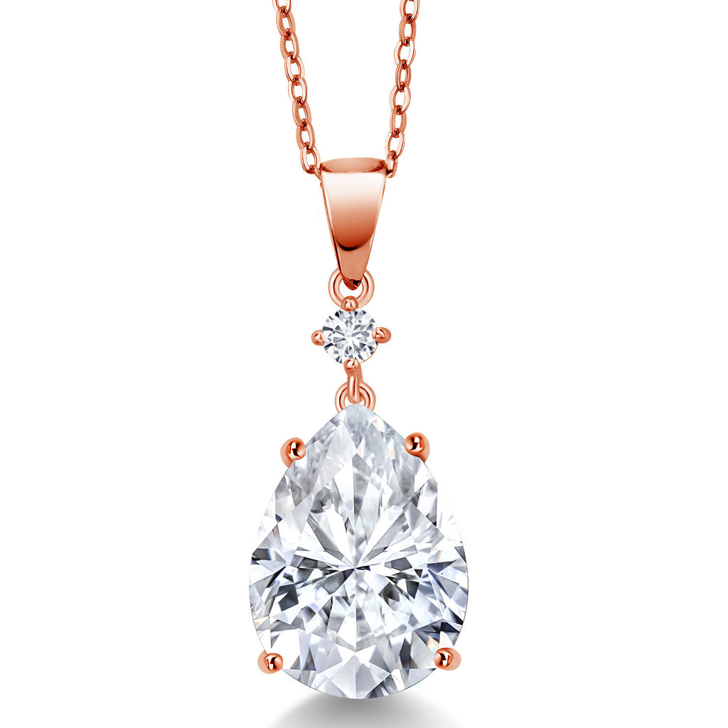 White Moissanite - April_18K Rose Gold Plated Silver_Pendant in 18K Rose Gold Plated Silver