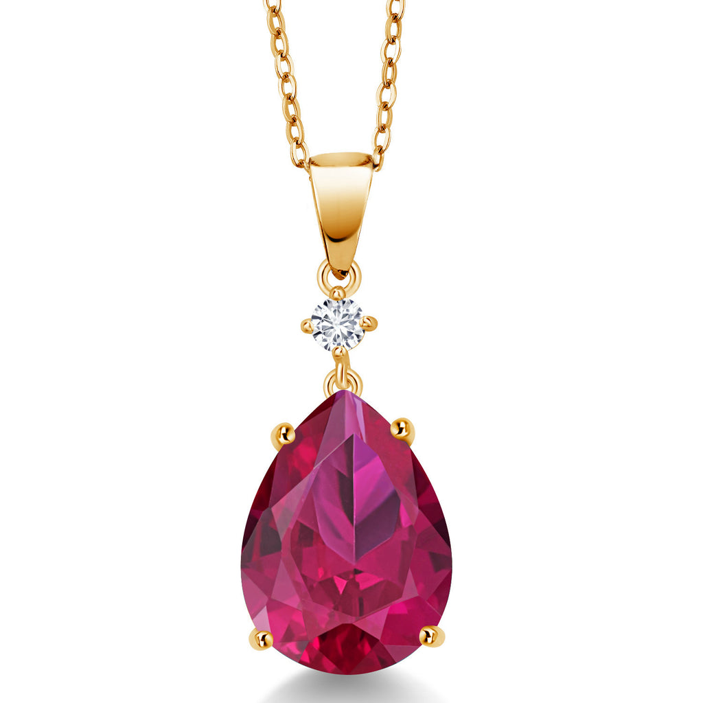 Created Ruby - July_18K Yellow Gold Plated Silver_Pendant in 18K Yellow Gold Plated Silver