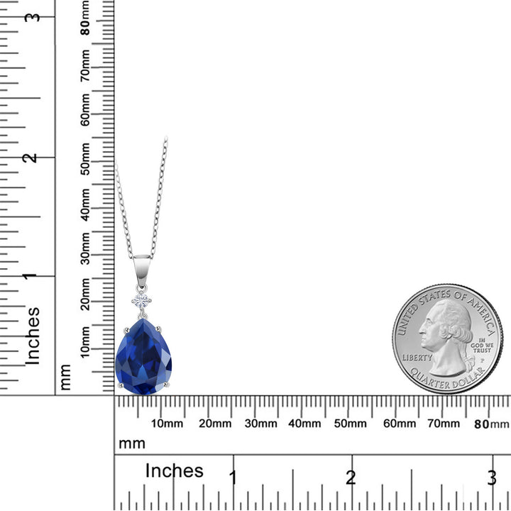 10.30 Cttw Blue Simulated Sapphire and White Moissanite from Charles & Colvard Pendant Necklace For Women In 925 Sterling Silver | Pear Shape 16X12MM | With 18 Inch Chain