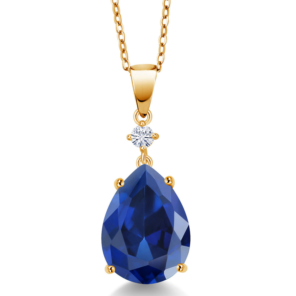 Blue Created Sapphire - September_18K Yellow Gold Plated Silver_Pendant in 18K Yellow Gold Plated Silver