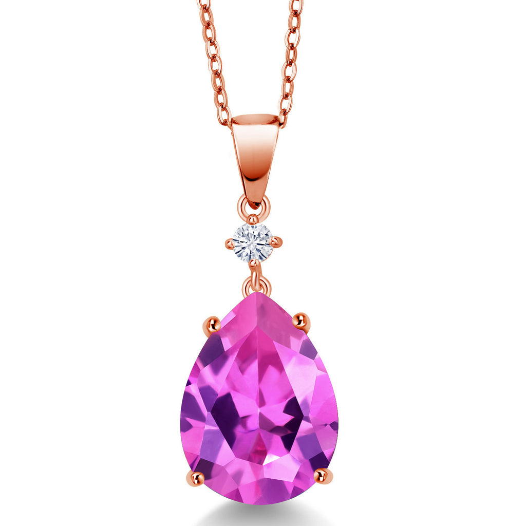 Pink Created Sapphire - September_18K Rose Gold Plated Silver_Pendant in 18K Rose Gold Plated Silver
