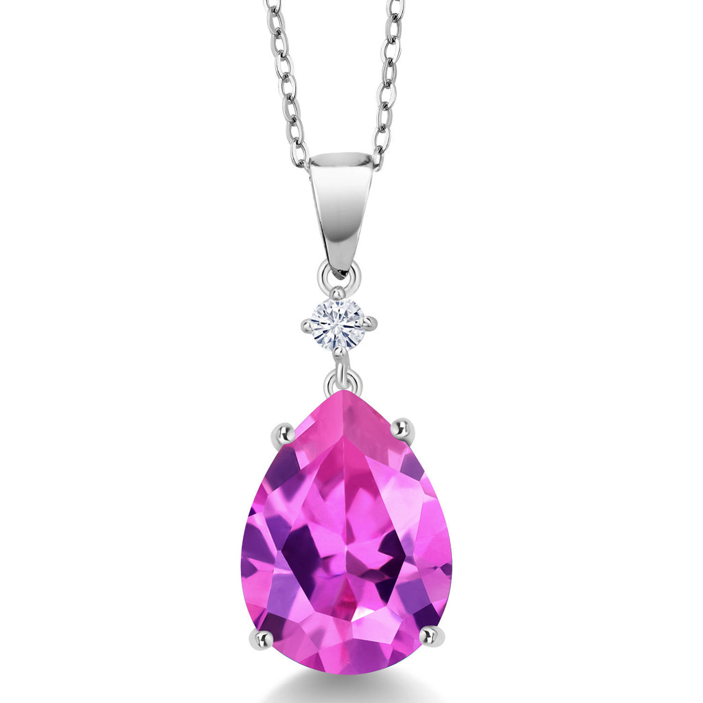Pink Created Sapphire - September_925 Sterling Silver_Pendant in 925 Sterling Silver