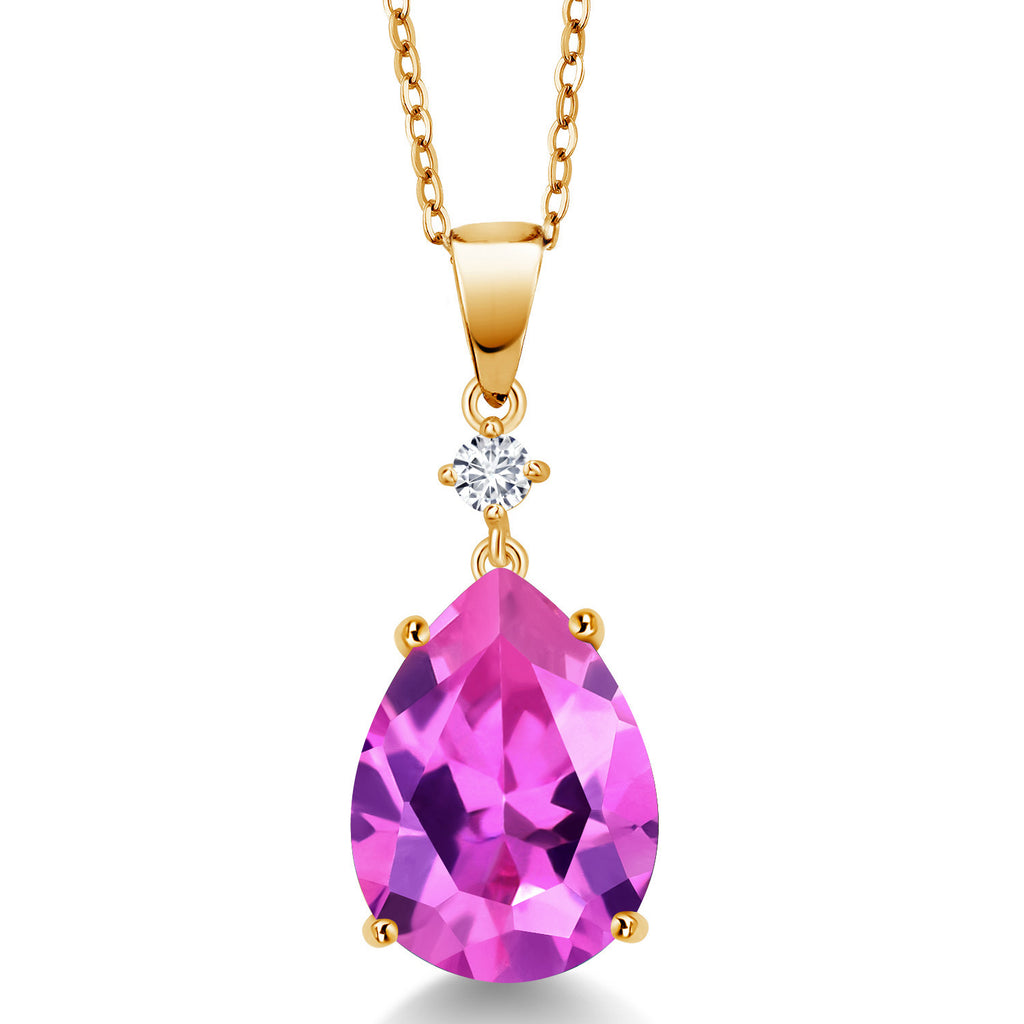 Pink Created Sapphire - September_18K Yellow Gold Plated Silver_Pendant in 18K Yellow Gold Plated Silver